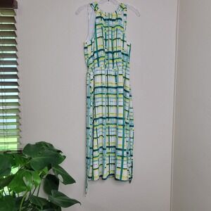 Ann Taylor Factory Midi Dress Plaid Sleeveless Career Casual‎ Size 8 Green